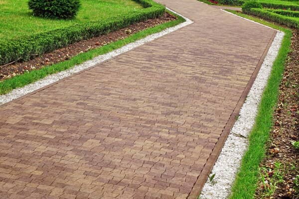 Red landscape paver walkway